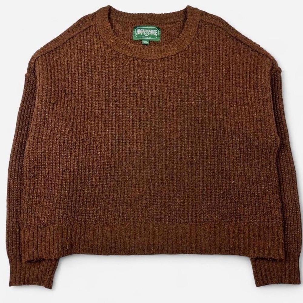 American Eagle womens ribbed crop sweater brown size L